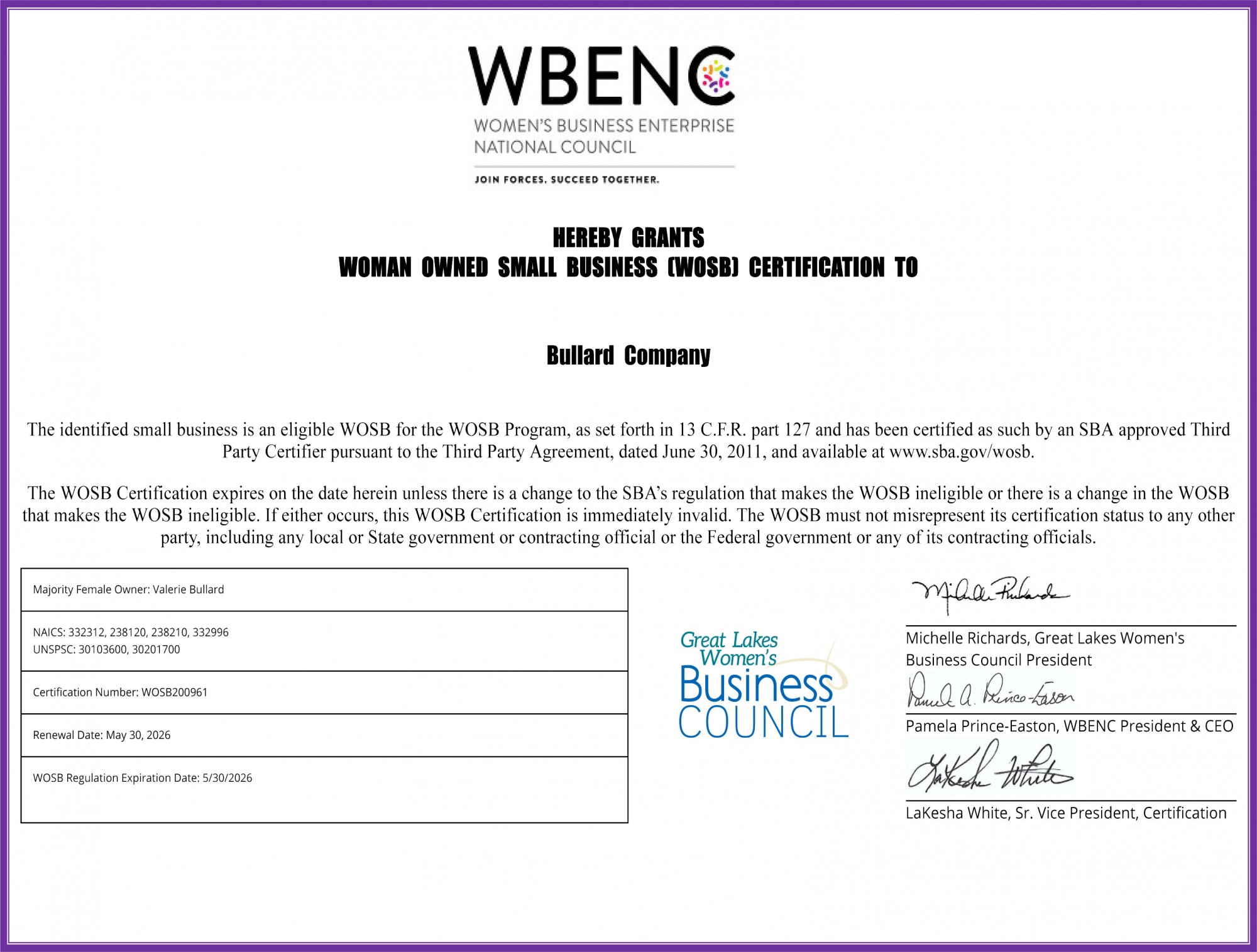 WBENC/WOSB Certificate