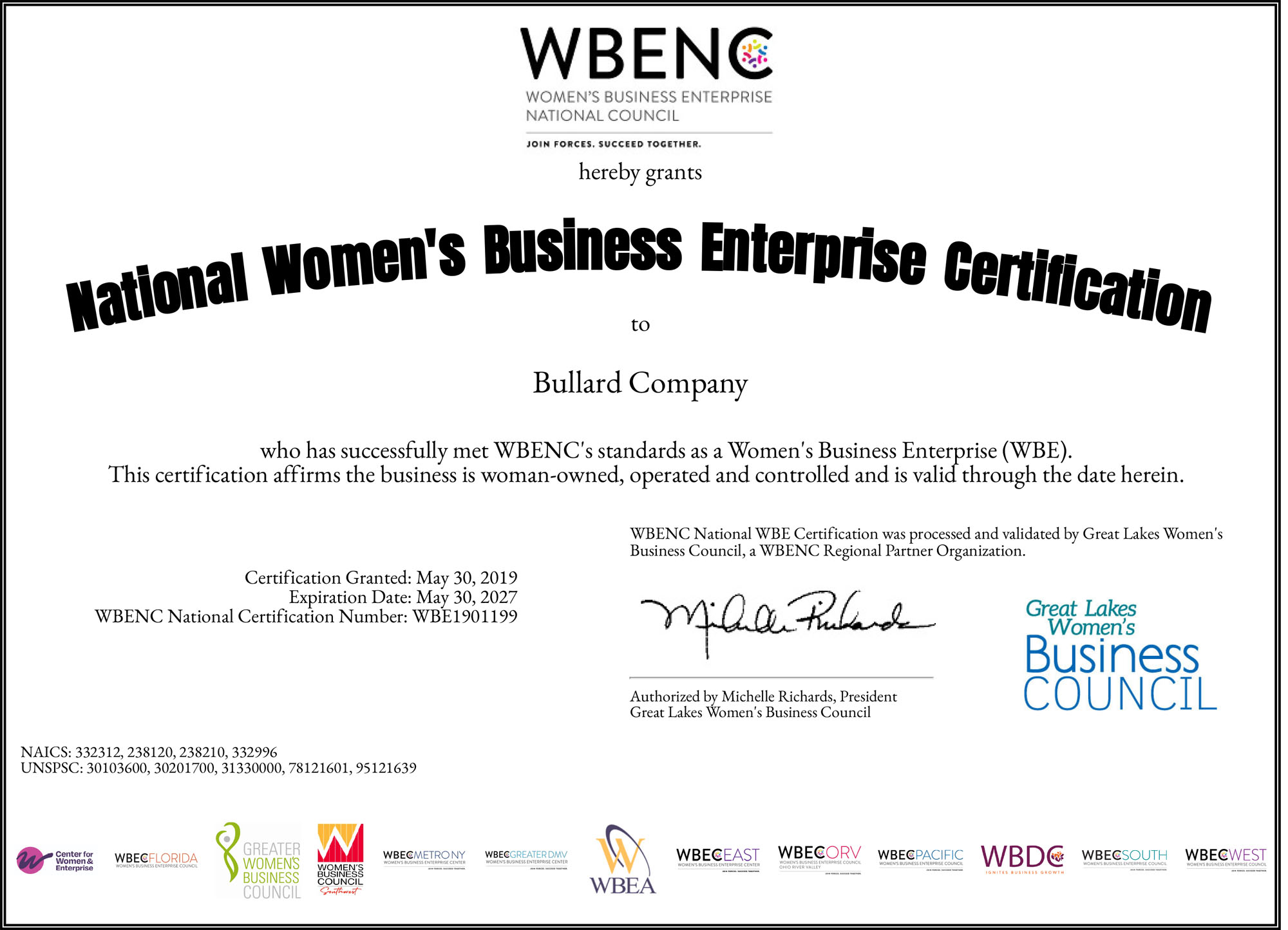 National WBENC Certificate