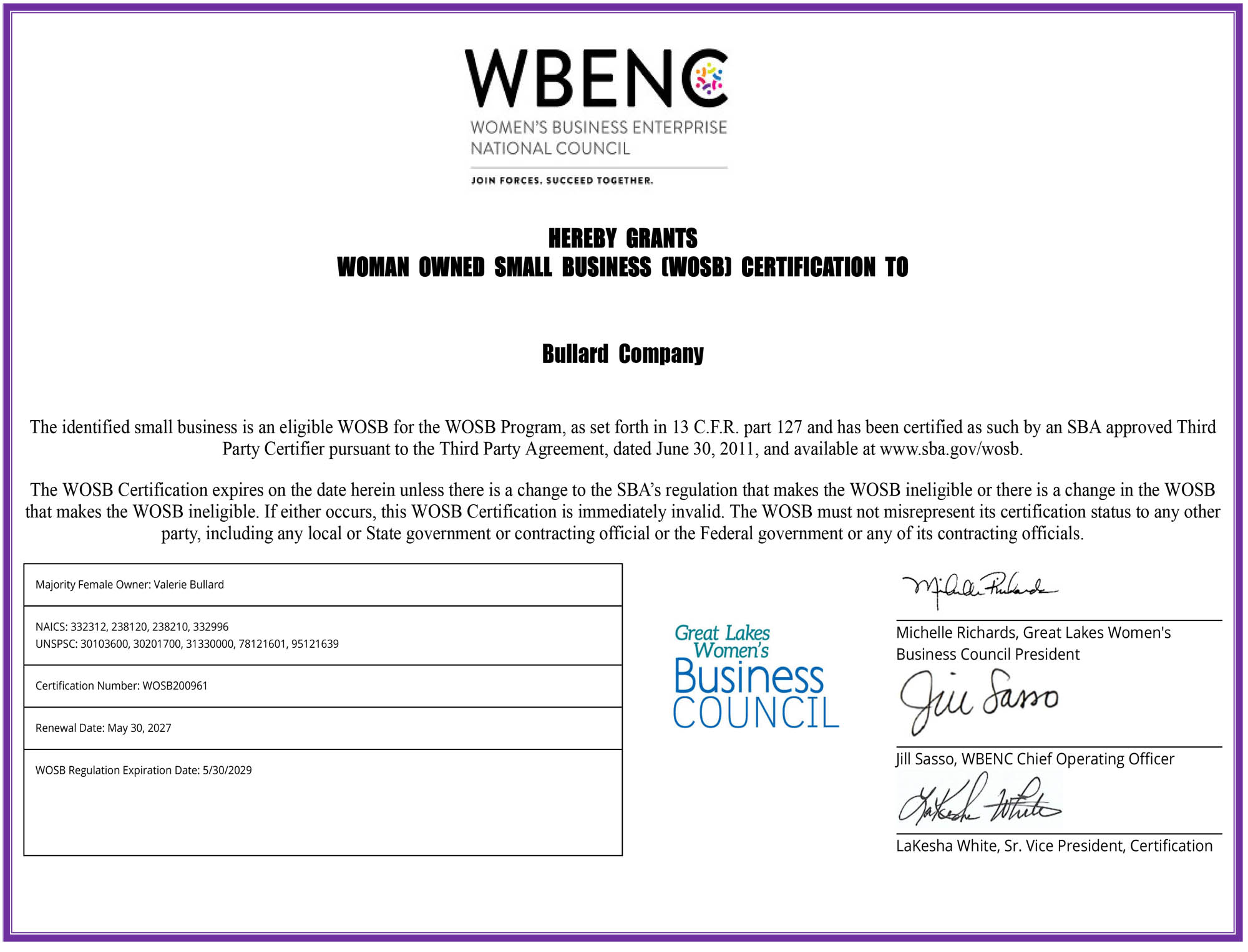 WBENC/WOSB Certificate